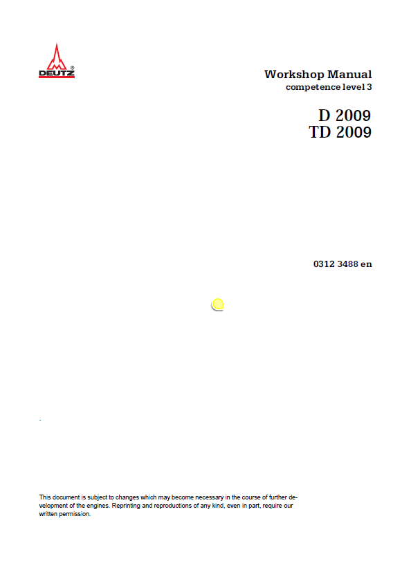 Mustang Deutz D 2009 & TD 2009 Engine Workshop Manual PDF 917372B