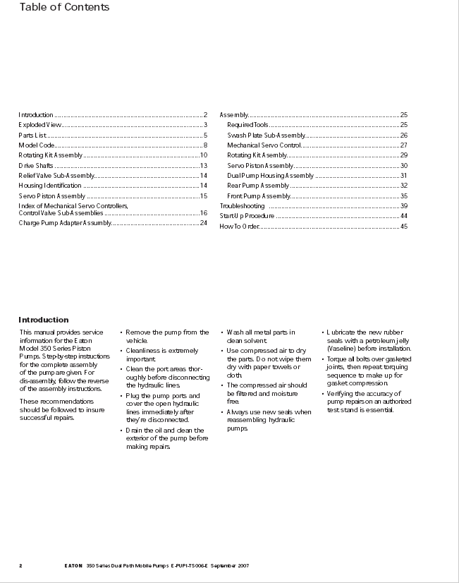 Mustang Eaton 350 Dual Path Mobile Pump Service Manual 50940040A Download