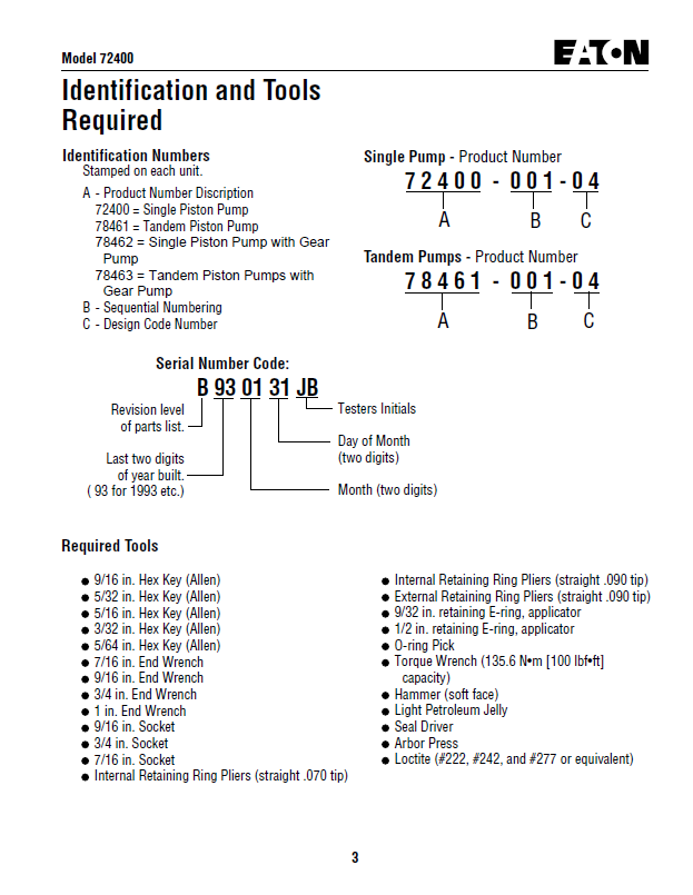 Mustang Eaton 72400 Hydraulic Piston Pump Repair Manual 917119