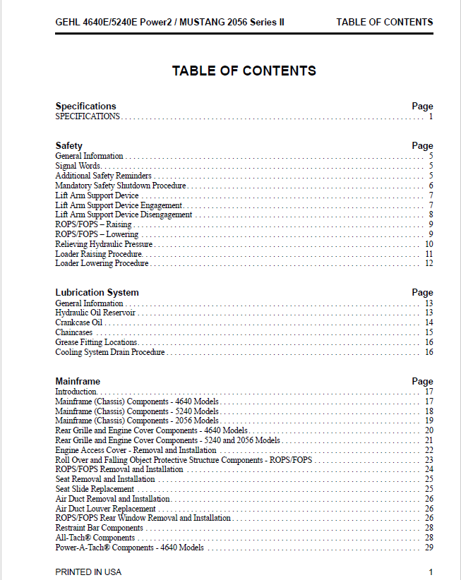 Mustang Gehl 2056 Series II Tier 4i Yanmar Engine Service Manual PDF