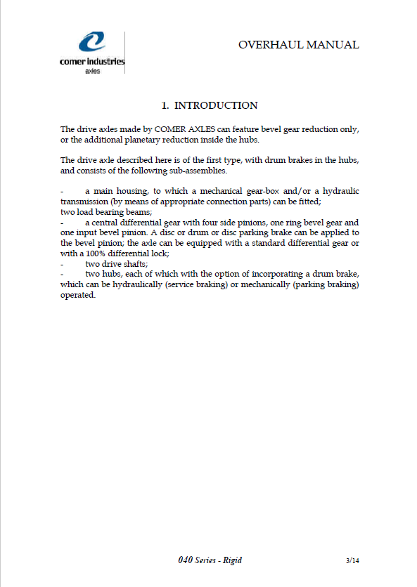 Mustang Gehl Comer Series-040 Axle Repair & Maintenance Manual PDF