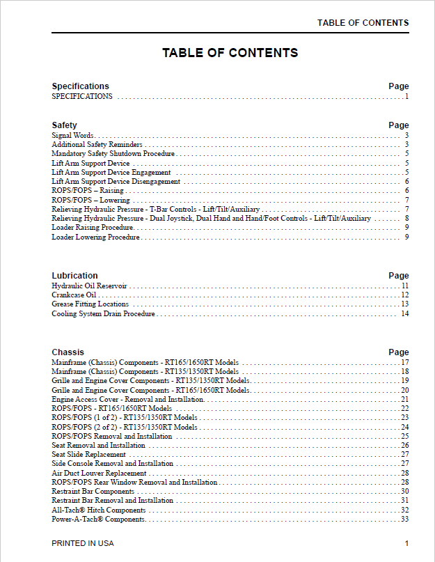 Mustang Gehl Compact Track Loader RT Series Workshop Service Manual PDF