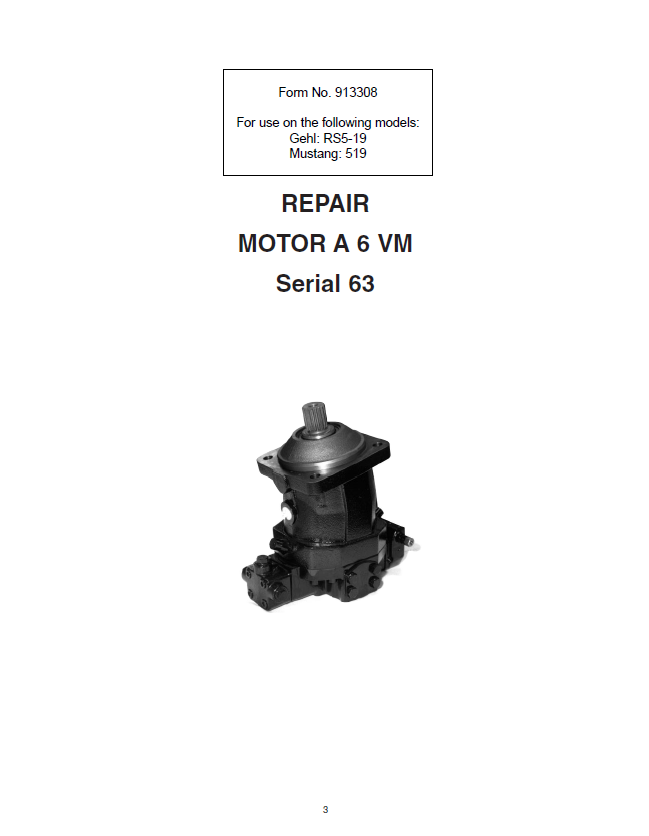 Mustang Gehl RS5-19 519 Motor A6 VM Repair Service Manual 913308 PDF