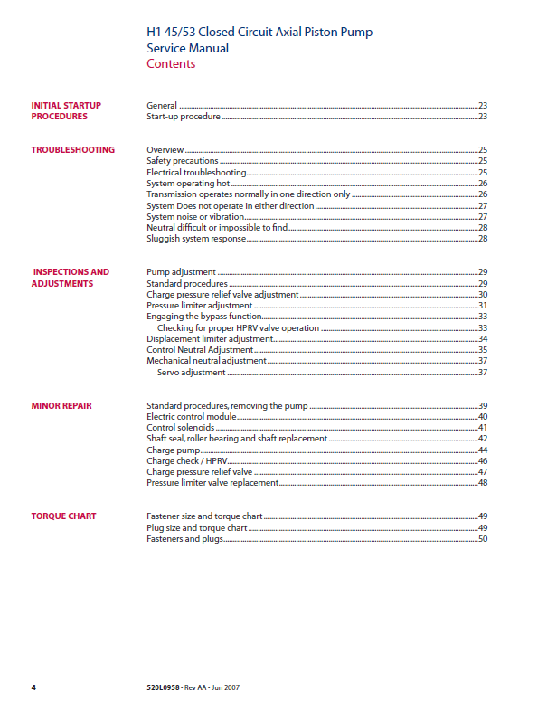 Mustang H1 45 H1 53 Hydraulic Pump Service Manual Download PDF 918358A