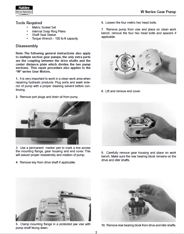 Mustang Haldex Barnes W-Series Hydraulic Gear Motor Service Guide PDF 915100