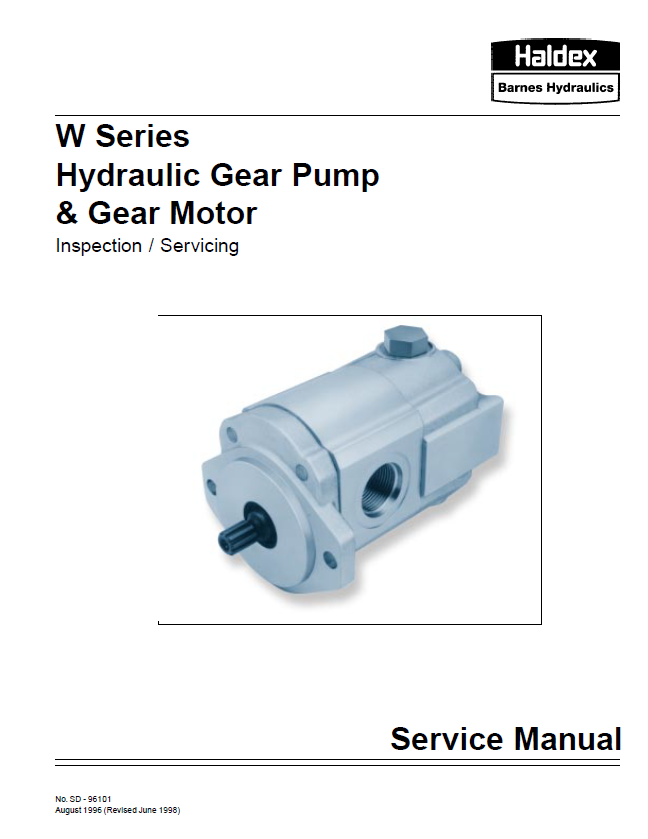 Mustang Haldex Barnes W-Series Hydraulic Gear Pump & Motor Service Manual 915100 PDF