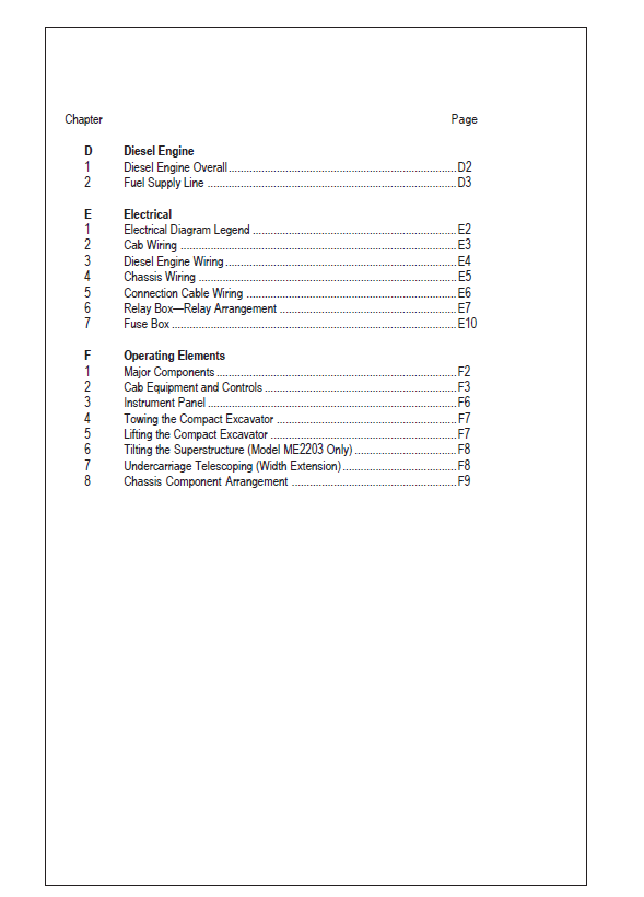 Mustang ME1503 ME1903 ME2203 Excavator Operation & Maintenance Manual 909825