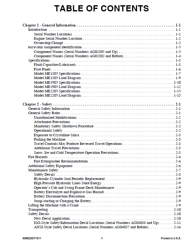 Mustang ME1503 ME1903 ME2203 Excavator Operator Manual 909825 – PDF Guide