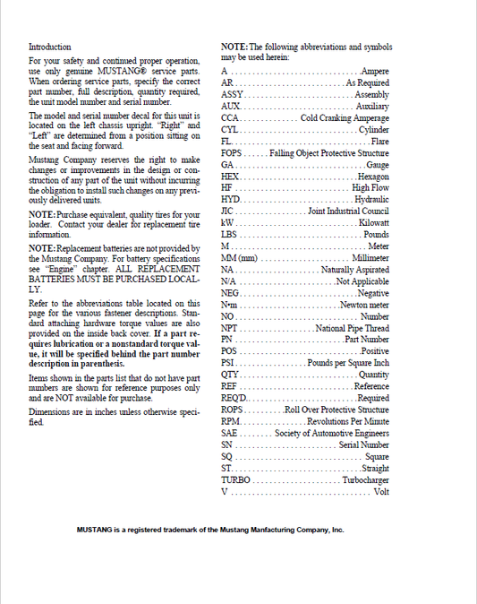 Mustang ME8002 Excavator Repair & Service Manual 918173