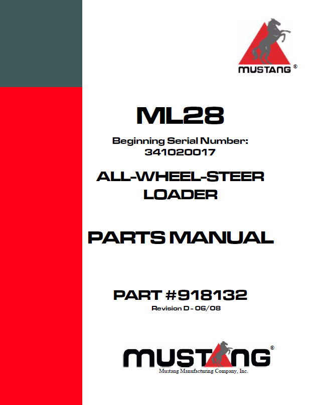 Mustang ML28 All-Wheel-Steer Loader Parts Catalog Manual 918132 PDF