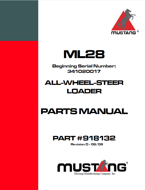 Mustang ML28 All-Wheel-Steer Loader Parts Manual 918132 PDF Download