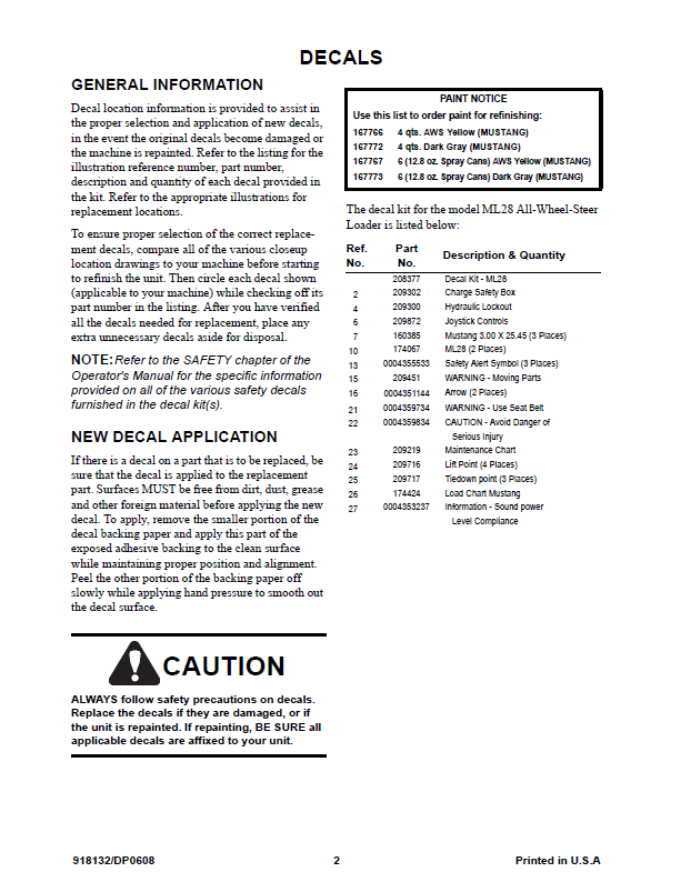 Mustang ML28 Compact Loader Parts Manual 918132 PDF | Parts & Diagrams