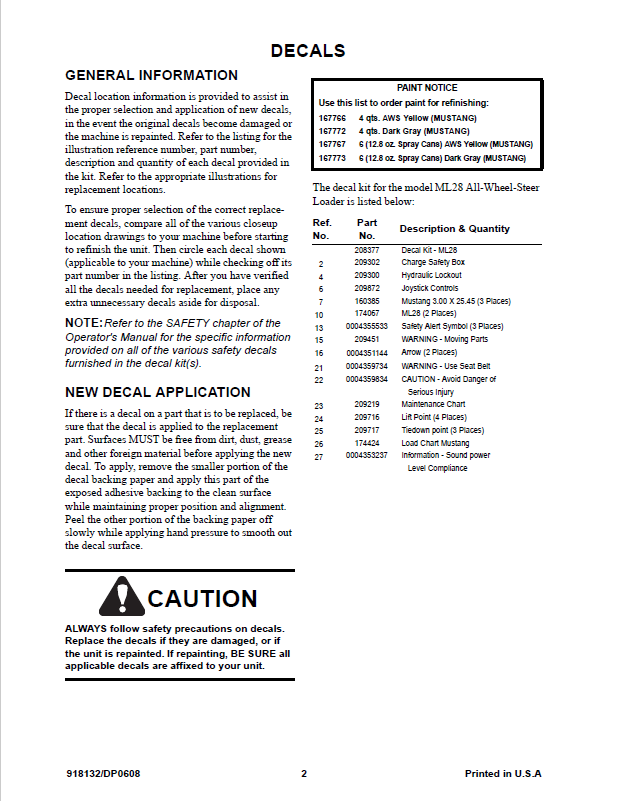 Mustang ML28 Parts Catalog Manual 918132 | Loader PDF Download