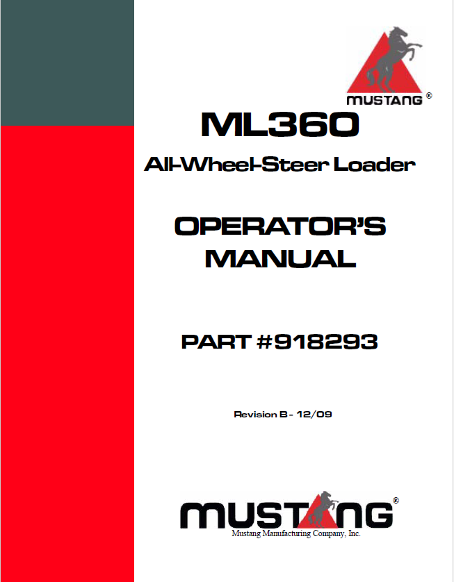 Mustang ML360 All-Wheel-Steer Loader Operator Manual 918293 PDF Download