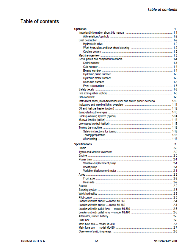 Mustang ML360 & ML460 Loader Repair and Maintenance Manual PDF 918294