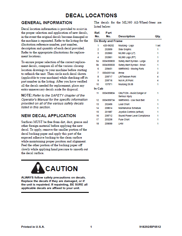 Mustang ML360 Parts Book PDF | Complete Loader Parts Manual 918292