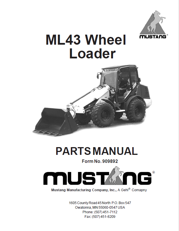 Mustang ML43 Wheel Loader Parts Catalog Manual 909892 PDF Download