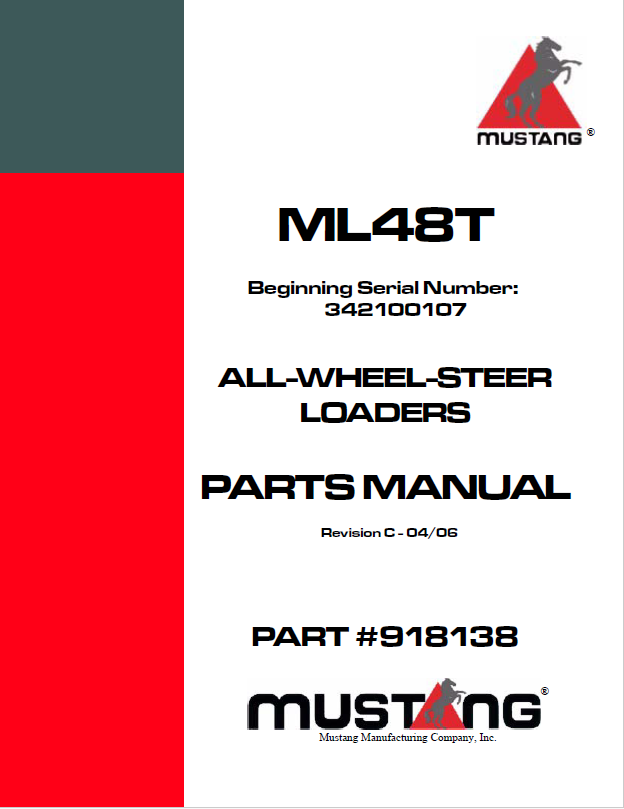 Mustang ML48T All-Wheel-Steer Loader Parts Catalog Manual 918138 PDF