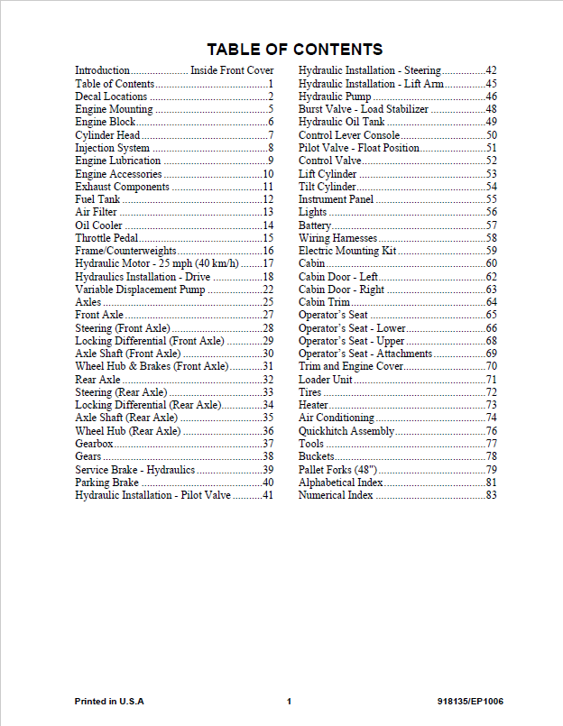 Mustang ML48 All Wheel Steer Loader OEM Parts Catalog 918135