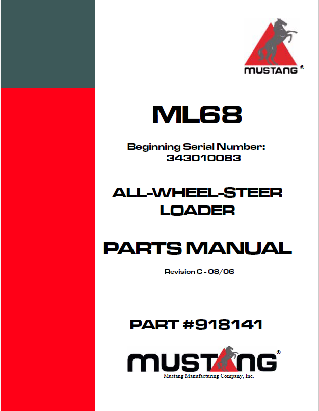 Mustang ML68 All-Wheel-Steer Loader Parts Catalog Manual 918141 PDF
