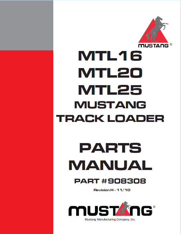Mustang MTL16, MTL20, MTL25 Track Loader Parts Catalog Manual (908308) - PDF Download
