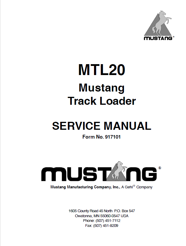 Mustang MTL20 Track Loader Service Manual 917101 PDF
