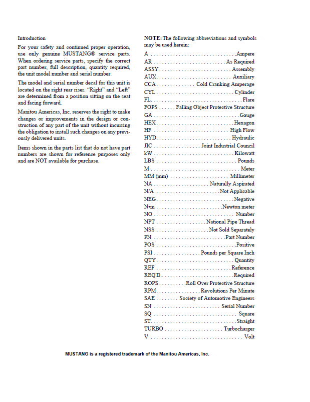 PDF Manual: Mustang MTL316 Parts Catalog 917296