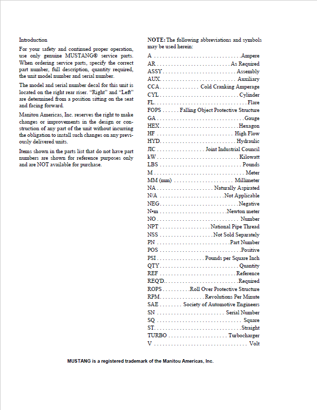 Mustang MTL325 Loader Parts Catalog and Diagrams (917302)