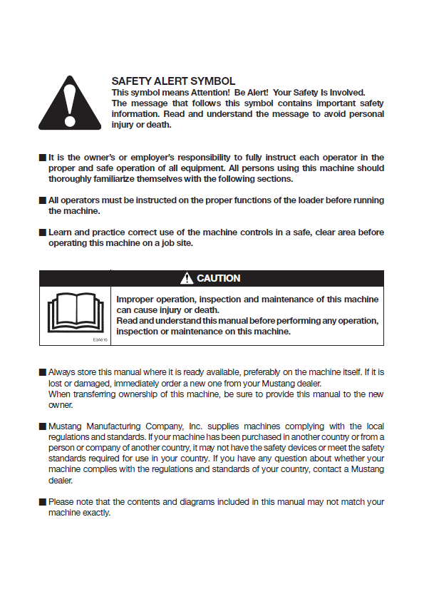 Mustang MTL Series Track Loader MTL312-MTL325 Operation Manual PDF Download