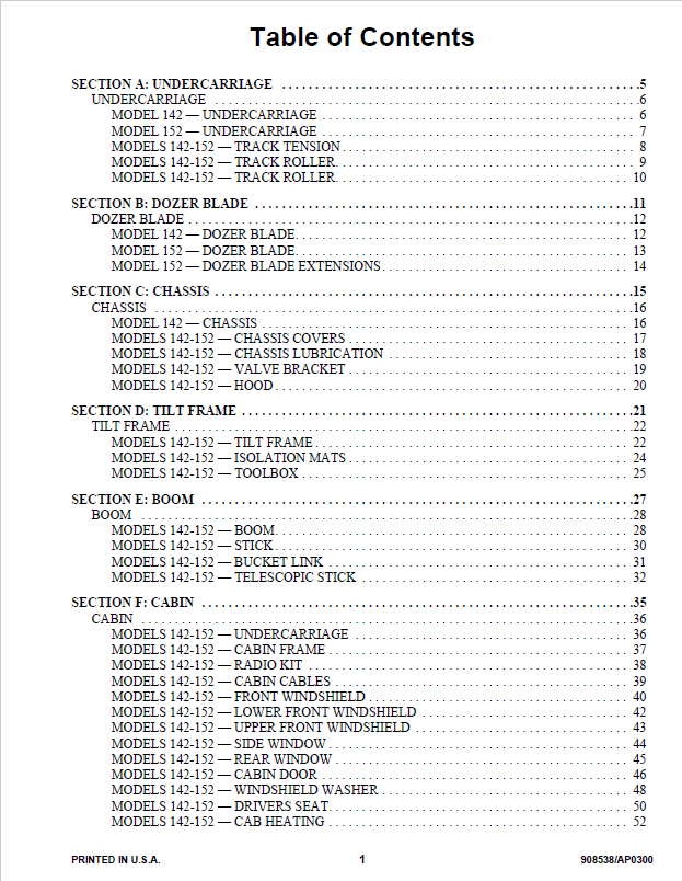 Mustang Mini Excavator 1402/1502 Parts Catalog & Diagram Manual