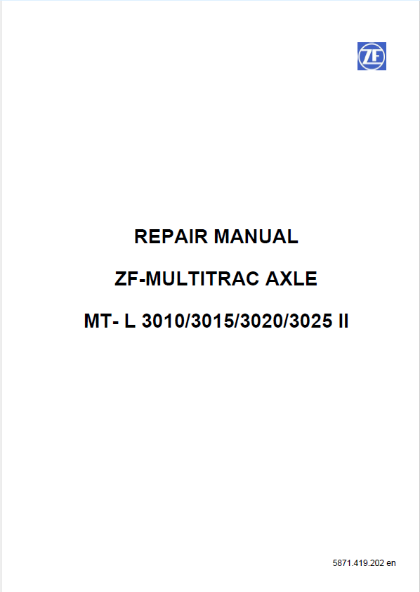 Mustang ZF Multitrac Axle MT-L 3010-3025 II Repair Manual PDF 50940485A