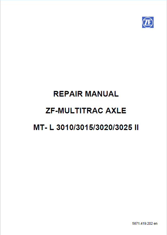 Mustang ZF Multitrac Axle MT-L 3010-3025 II Repair Manual PDF 50940485A