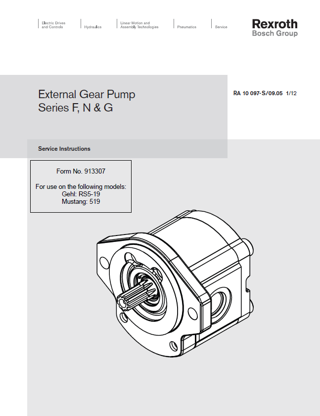 Mustang Rexroth External Gear Pump RS5-19 Series F N G Service Manual PDF