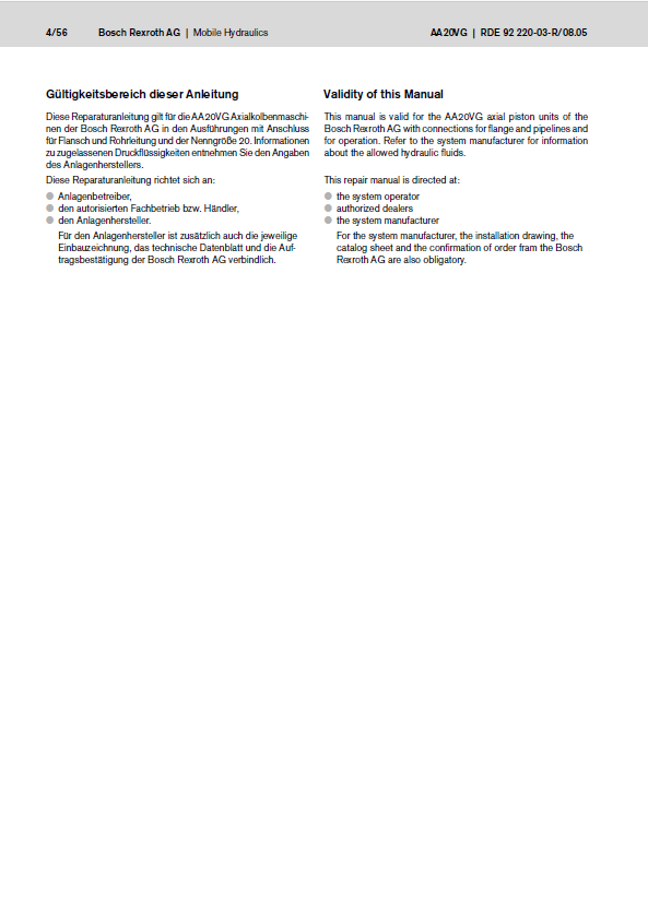 Mustang Skid-Steer Loader AA20VG Pump Workshop & Service Manual 917261