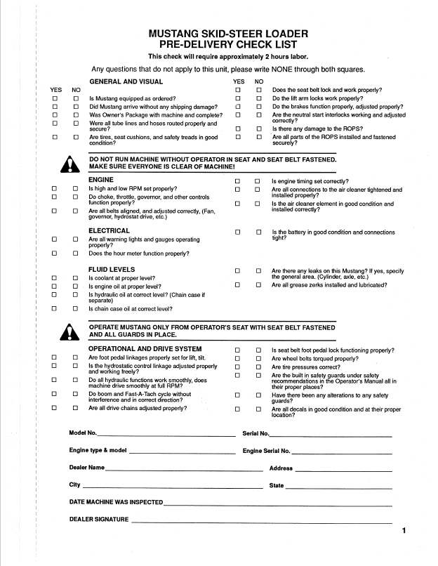 Mustang Skid Steer 920, 921, 930A Operator & Maintenance Guide