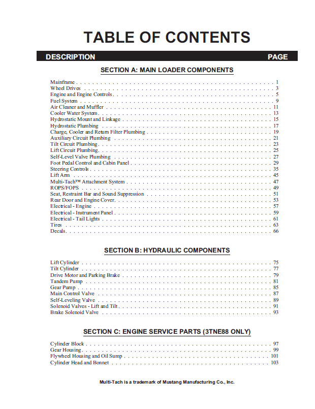 Mustang Skid Steer Loader 2022/2032 Parts Catalog PDF Manual 908270