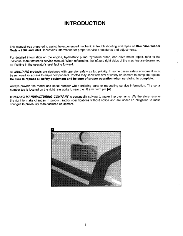 Mustang Skid Steer Loader 2064/2074 Operation & Maintenance Manual
