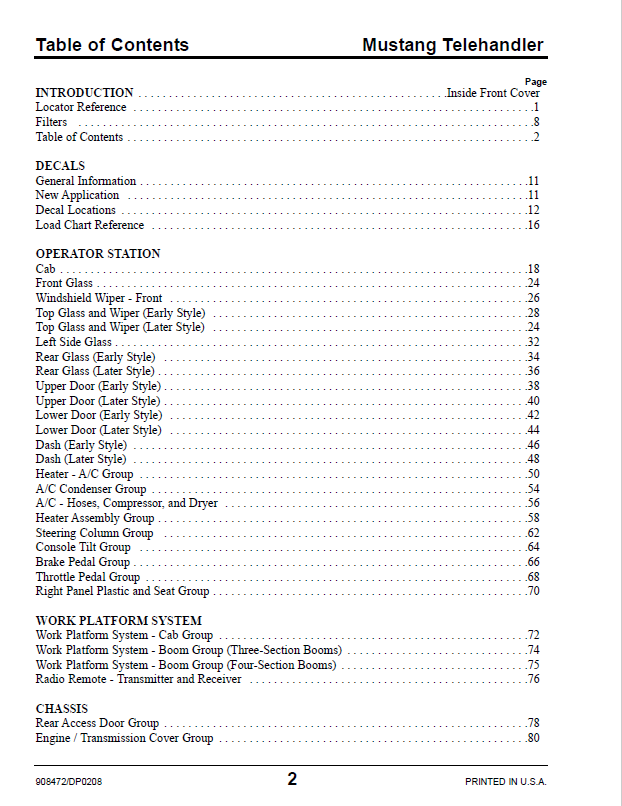 Mustang Telehandler Parts Catalog Manual 908472 PDF | 742 944 1155 Models