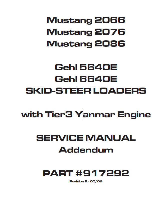 Mustang Yanmar 2066 2076 2086 Tier 3 Skid-Steer Service Manual PDF
