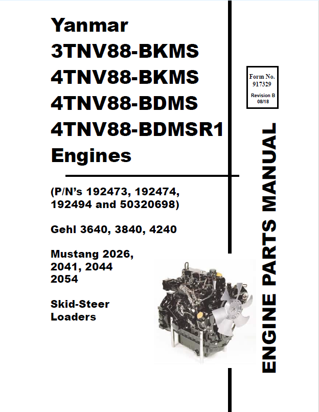 Mustang Yanmar 3TNV88-BKMS 4TNV88 Engine Parts Catalog Manual PDF 917329