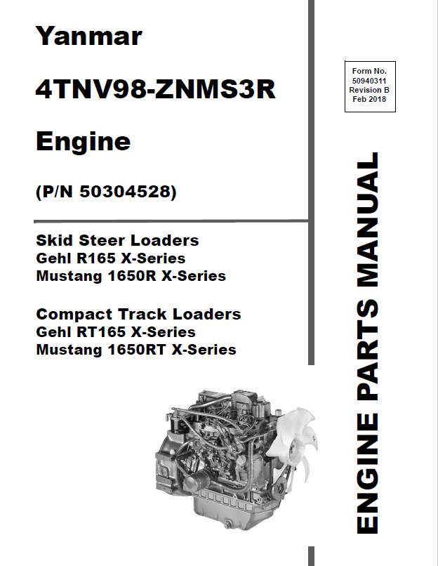 Mustang Yanmar 4TNV98-ZNMS3R Engine Parts Catalog Manual 50304528 PDF