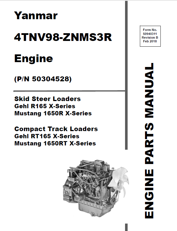 Mustang Yanmar 4TNV98-ZNMS3R Engine Parts Catalog Manual 50304528 PDF