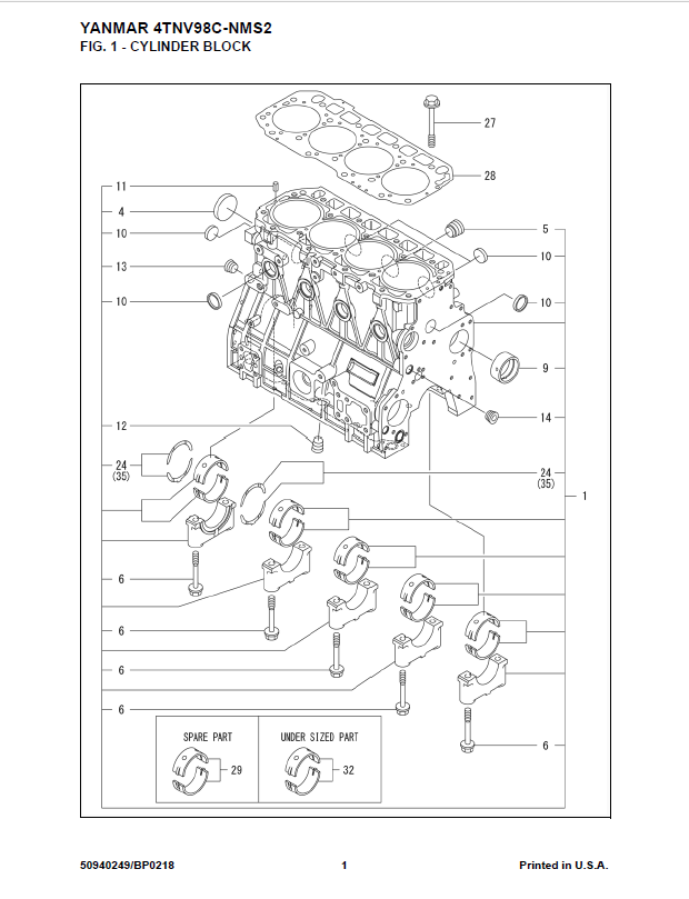 Mustang Yanmar 4TNV98C Diesel Engine Parts Catalog PDF Manual