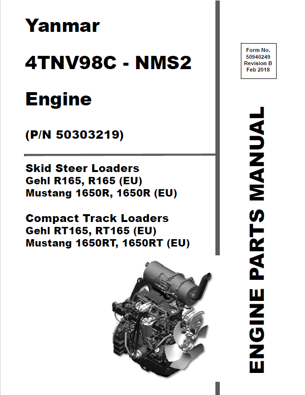 Mustang Yanmar 4TNV98C NMS2 Engine Parts Catalog Manual 50940249 PDF