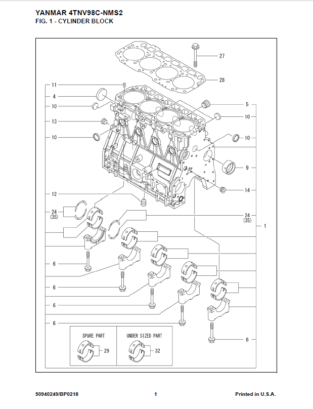 Mustang Yanmer 4TNV98C NMS2 Diesel Engine Parts Catalog PDF