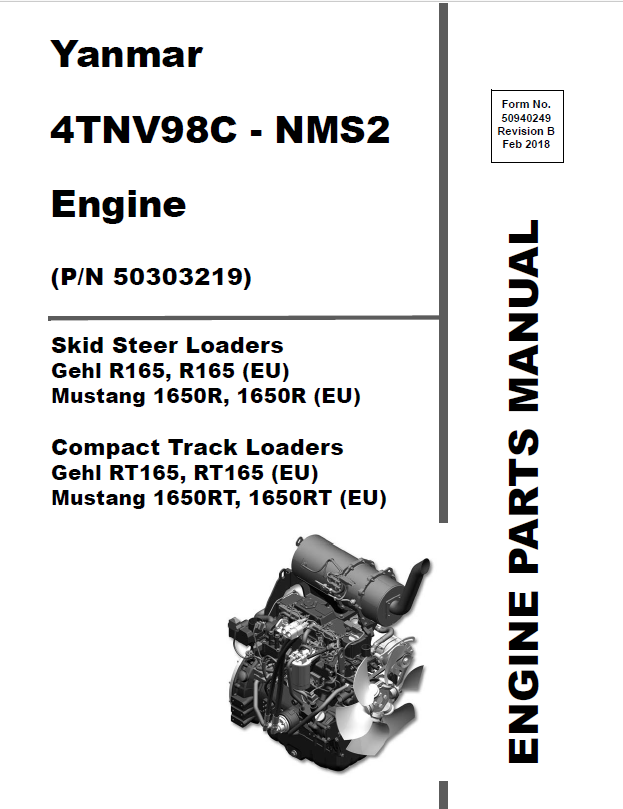 Mustang Yanmer 4TNV98C NMS2 Engine Parts Catalog Manual 50940249 PDF