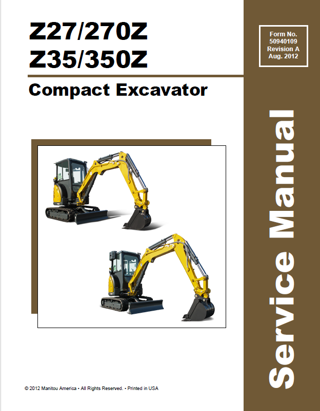 Mustang Z27-270Z & Z35-350Z Compact Excavator Service Manual PDF 50940109