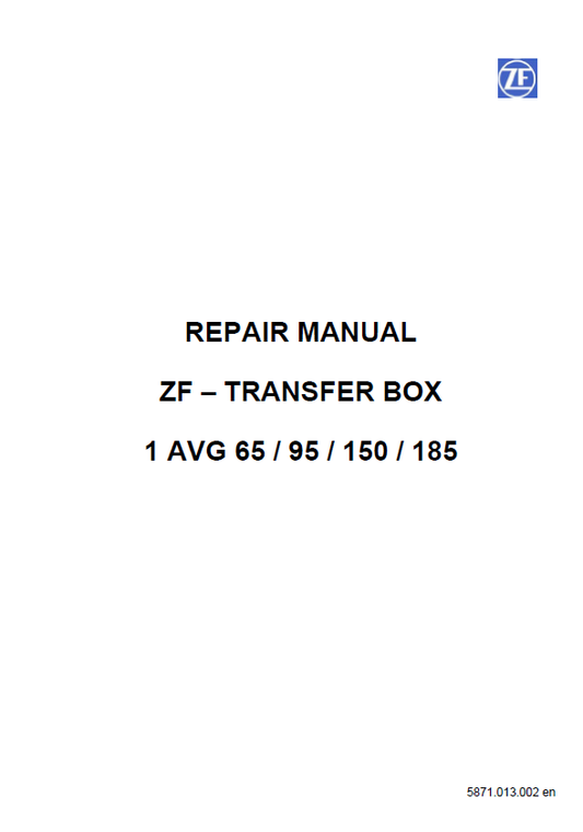 Mustang ZF 1 AVG 65 95 150 185 Transfer Box Repair Manual PDF 50940523A