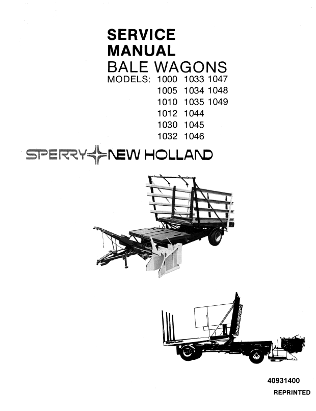 New Holland 1000-1049 Bale Wagon Service Manual 40931400 PDF