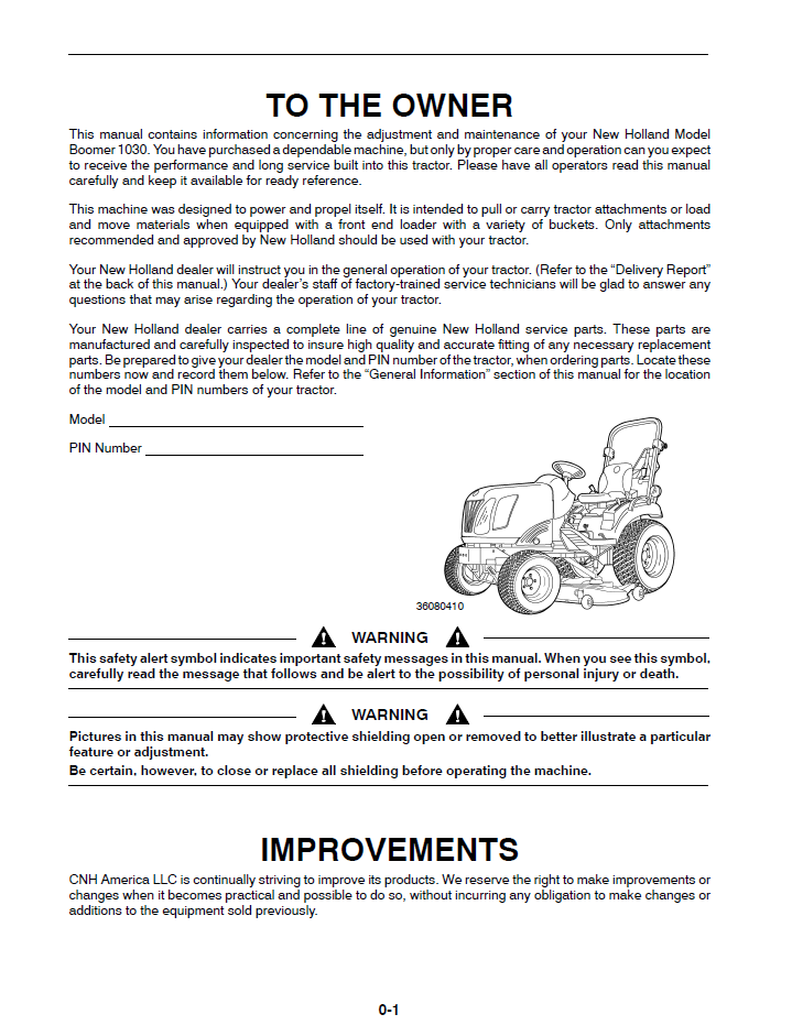 New Holland 1030 230GM Boomer Tractor Manual 87487351 PDF